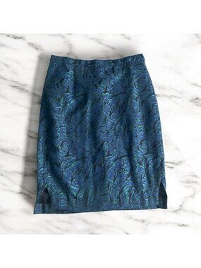 J CREW No. 2 Pencil Metallic Embroidered Rose Print Skirt Size 8